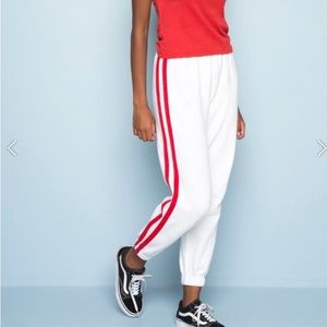 White and red striped sweatpants